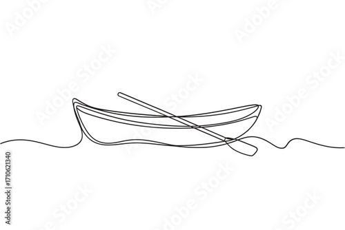 Simple continuous line drawing of a rowboat with an oar