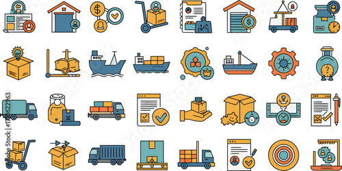 Shipping and Logistics Icons Representing Global Trade and Delivery