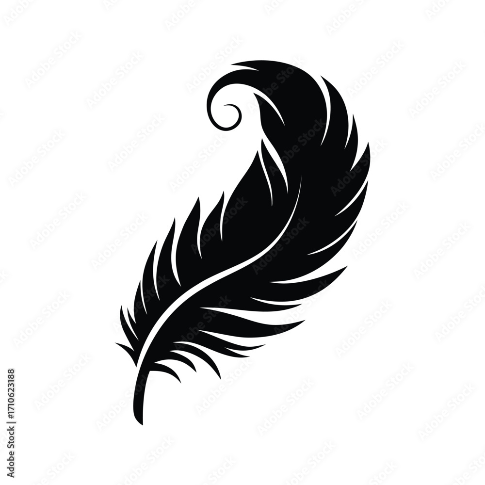 Obraz premium An elegant monochrome feather floats gently, with detailed texture against a pristine white background