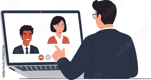 Man Attends Online Business Meeting Using Laptop