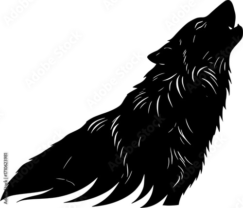 Wolf howling vector silhouette illustration isolated on white background 
