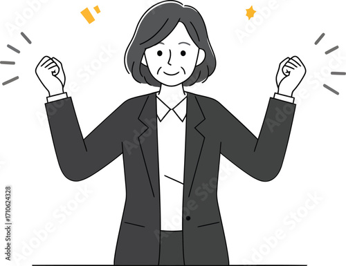 Motivated Businesswoman Celebrating Success With Raised Fists