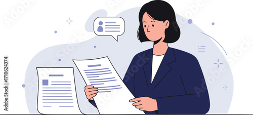 Woman reviews resume for job application success