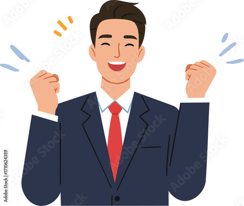 Man celebrating success with clenched fists
