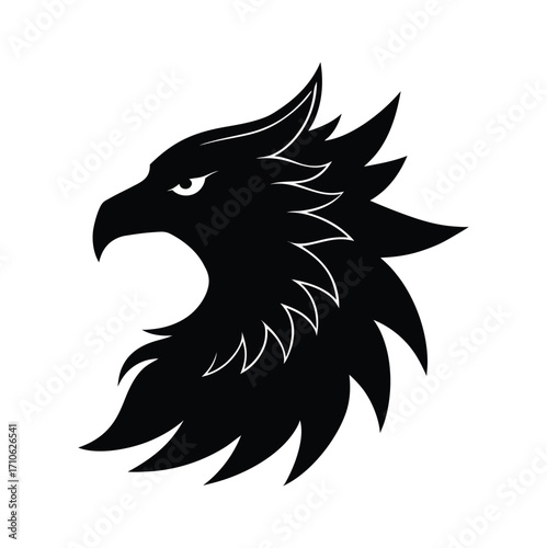 Mythical griffin mascot head tattoo style fantasy beast vector art illustration
