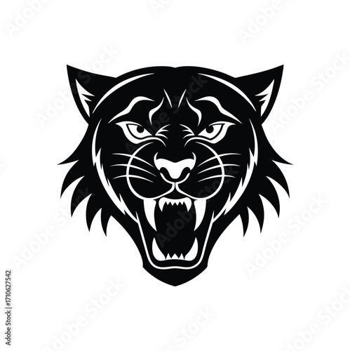 Saber tooth tiger mascot head tattoo style primal beast vector art illustration
