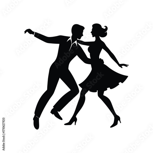 Swing dancing couple energetic rhythm performance vector art illustration
