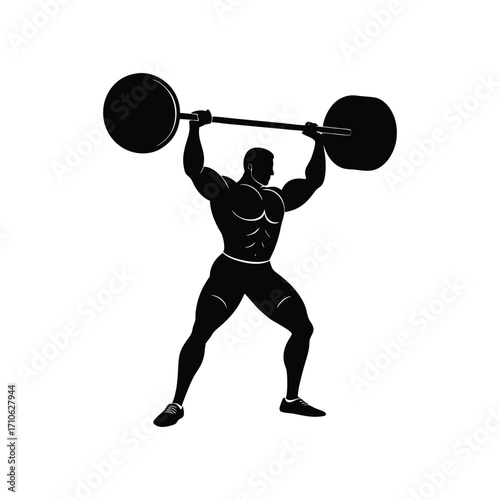 Weightlifter raising heavy barbell athletic strength vector art illustration
