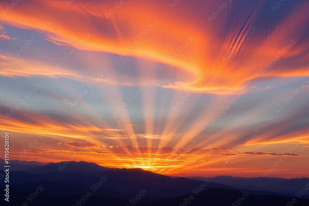 Fototapeta premium Dramatic Sunset Over Mountain Range