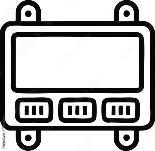 Automotive ECU Module Vector Icon with Connectors-Minimal Line Art