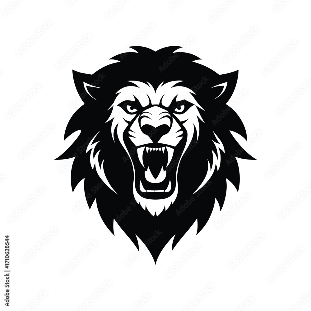 Fototapeta premium Roaring lion head black tattoo style bold artwork vector art illustration 