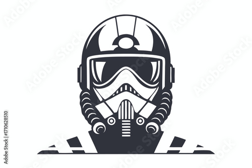 Black and white drawing features a scifi helmet with visor and breathing apparatus in view