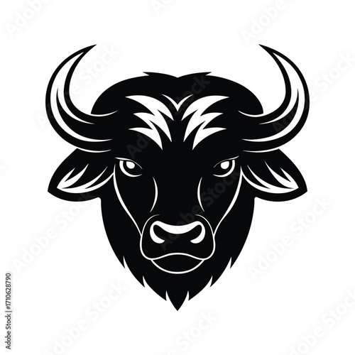 Strong buffalo mascot head tattoo style mighty beast vector art illustration