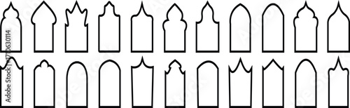Traditional islamic door and window shapes. Arch window vector set . Arabic muslim architecture design elements, ramadan. Mosque borders or moroccan gates. Vector Arab Elements In Minimal Boho Style .