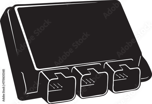 Automotive ECU Module Silhouette Icon with Connectors