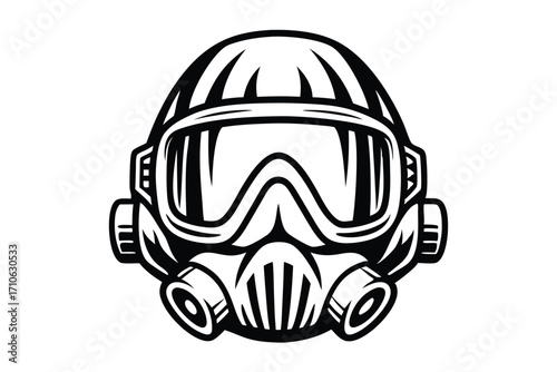 Black and white gas mask icon has a striking quality in detail