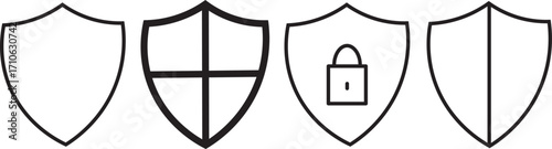 shield icon set. shield with tick mark and plus mark. Medical Protection symbol.Shield badge quality symbol isolated on transparent background. Design elements for safety and protection