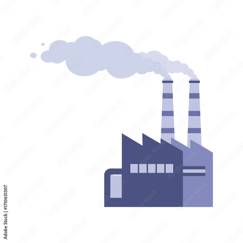 Obraz premium Stylized factory icon with smoke rising from the two chimneys