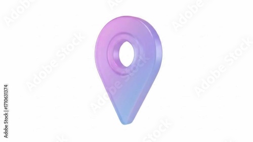 A vibrant, 3D-rendered location marker icon in a soft, pastel purple and lavender gradient 3d animation video