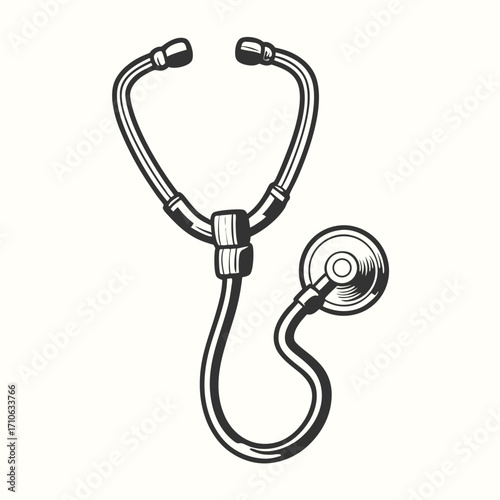 Black and white stethoscope displays medical healthcare tool with clean white background