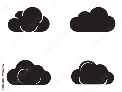 Abstract silhouette of a cloud with data streams representing cloud computing concepts isolated on white background