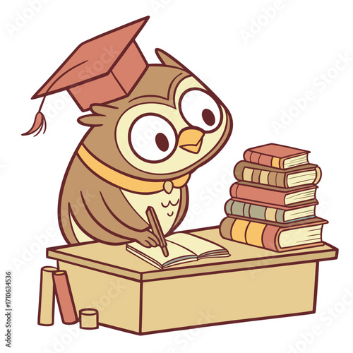 owl with books for student niche T-Shirt design