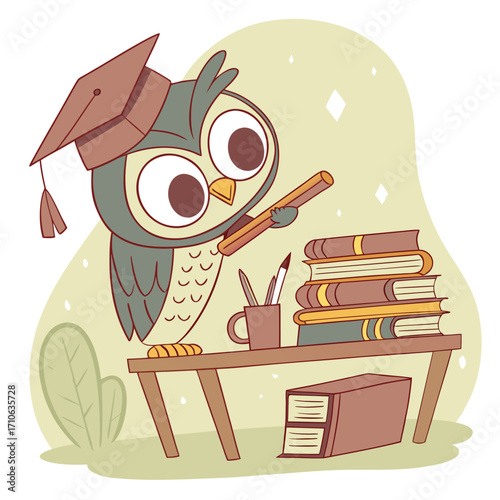 owl with books for student niche T-Shirt design
