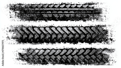 Grunge Tire Tracks with Various Tread Patterns