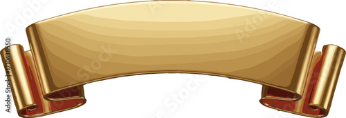 Shiny yellow glossy ribbon banner illustration isolated on a white background, a blank template for text, awards, or promotional design