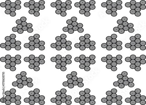 Abstract arrangement of small circular objects in a grid pattern on a white background