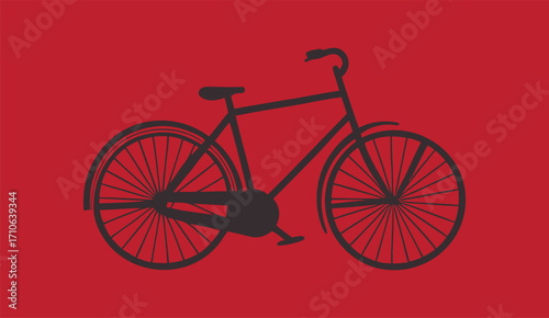 Minimalist black bicycle silhouette on bold red background, perfect for cycling posters, sport-themed graphics, eco transport designs, urban lifestyle art, and modern wall 