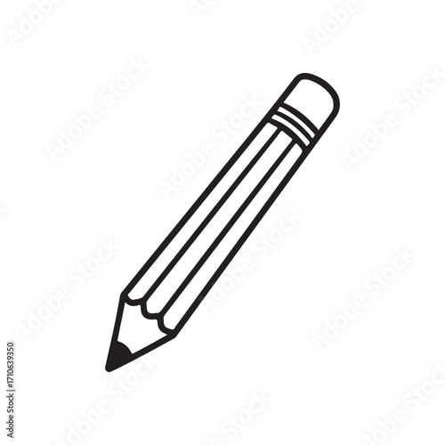 pencil with eraser hand drawn in doodle scandinavian minimalism style. icon, sticker, single element. outline silhouette vector flat illustration on white background