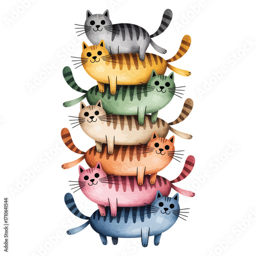 A vibrant and minimal watercolor illustration featuring a stack of beautiful, comical seals. The seals are drawn in a playful and endearing manner, each with their own unique expression.