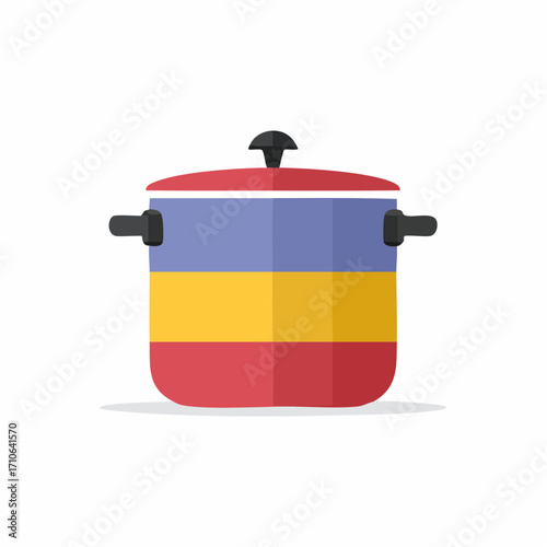 Vibrant multicolored cooking pot illustration with lid kitchenware design