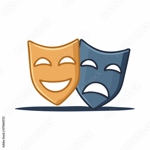 Comedy and Tragedy masks illustration. Representing happy and sad emotions.