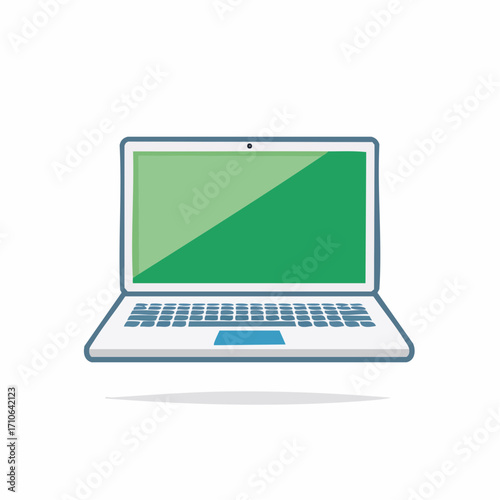 Modern open laptop with green screen and blue keyboard
