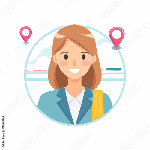 Businesswoman with Location Pins for Navigation or Travel App