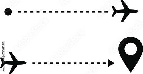 Airplane route flight path travel destination journey vector icon