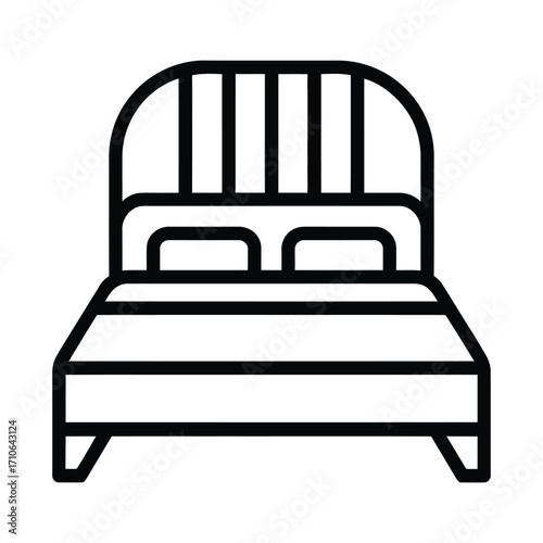 Modern icon of a comfortable bed with pillows and headboard for interior design