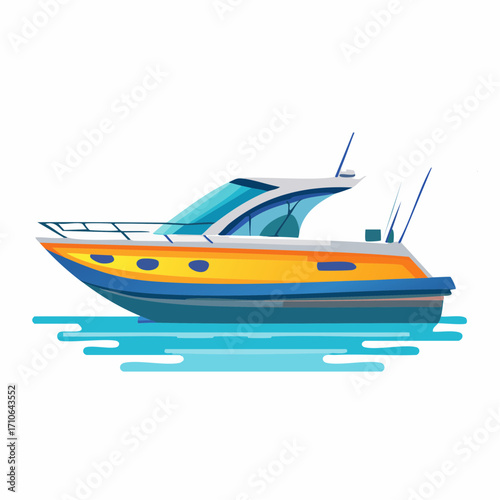 Modern Motor Yacht Floating on Blue Water for Recreation