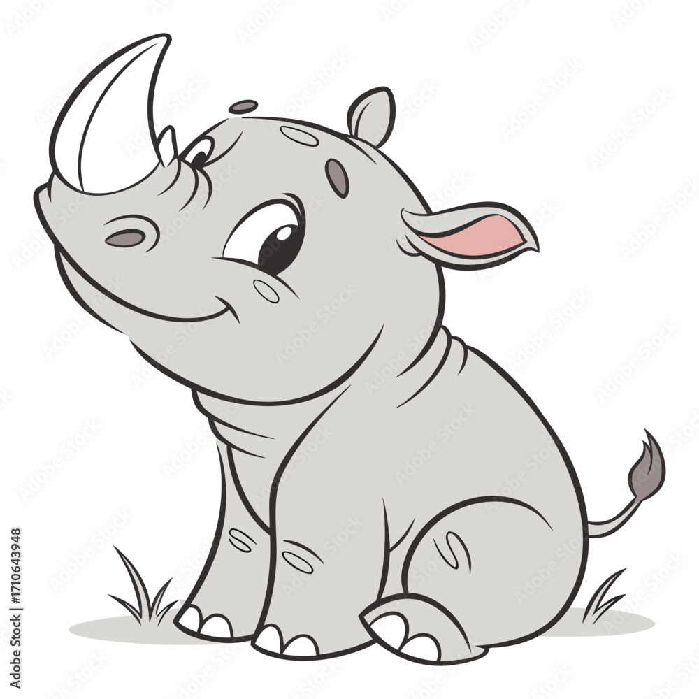 Fototapeta premium Adorable Baby Rhino Cartoon Illustration Cute Animal Drawing on White Background