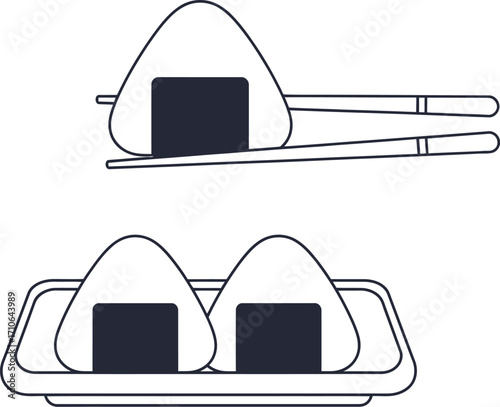Onigiri japanese rice ball illustration with chopsticks food art