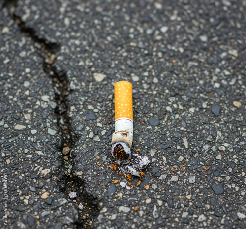 Mégot de cigarette jeté sur la route