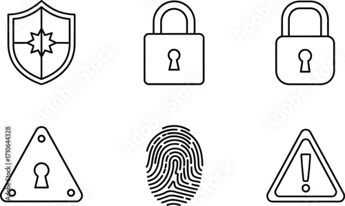 Security icons set shield padlock fingerprint warning sign