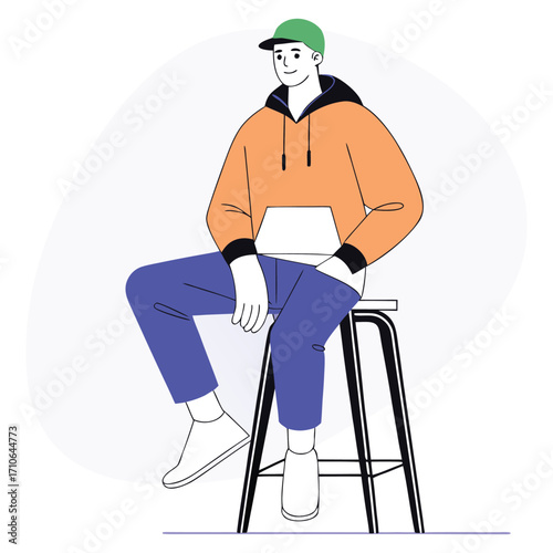 Young Man Sitting Stylishly Casual Fashion Illustration on White Background