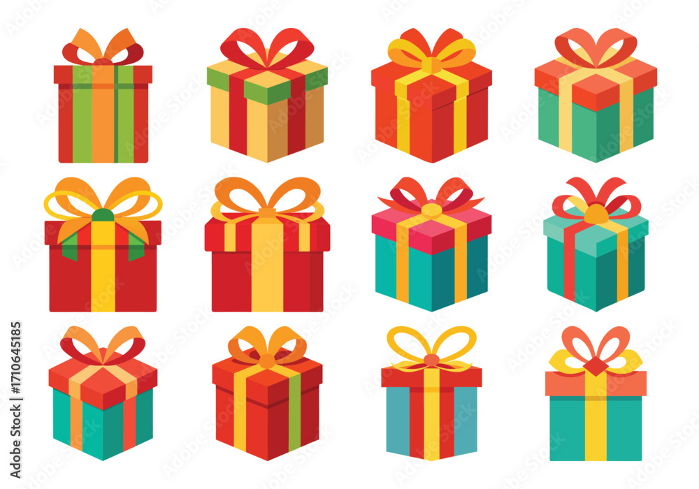Fototapeta premium Colorful Gift Box Collection with Ribbons and Bows for Celebrations