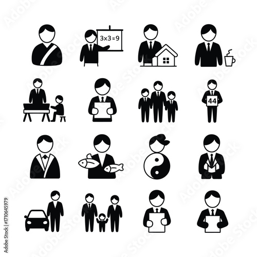 Businessman and professions and lifestyles icon set