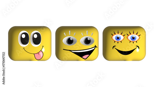 Vector cartoon set of yellow smiley faces with different emotions and expressions
