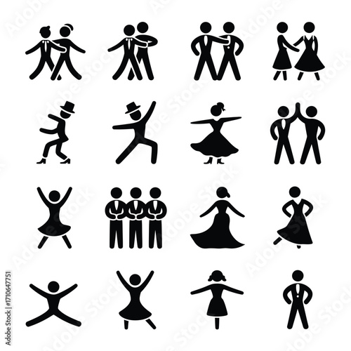 Dancing people icon set