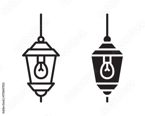 Old-fashioned oil lamp icon . Vintage hanging lantern  vector.